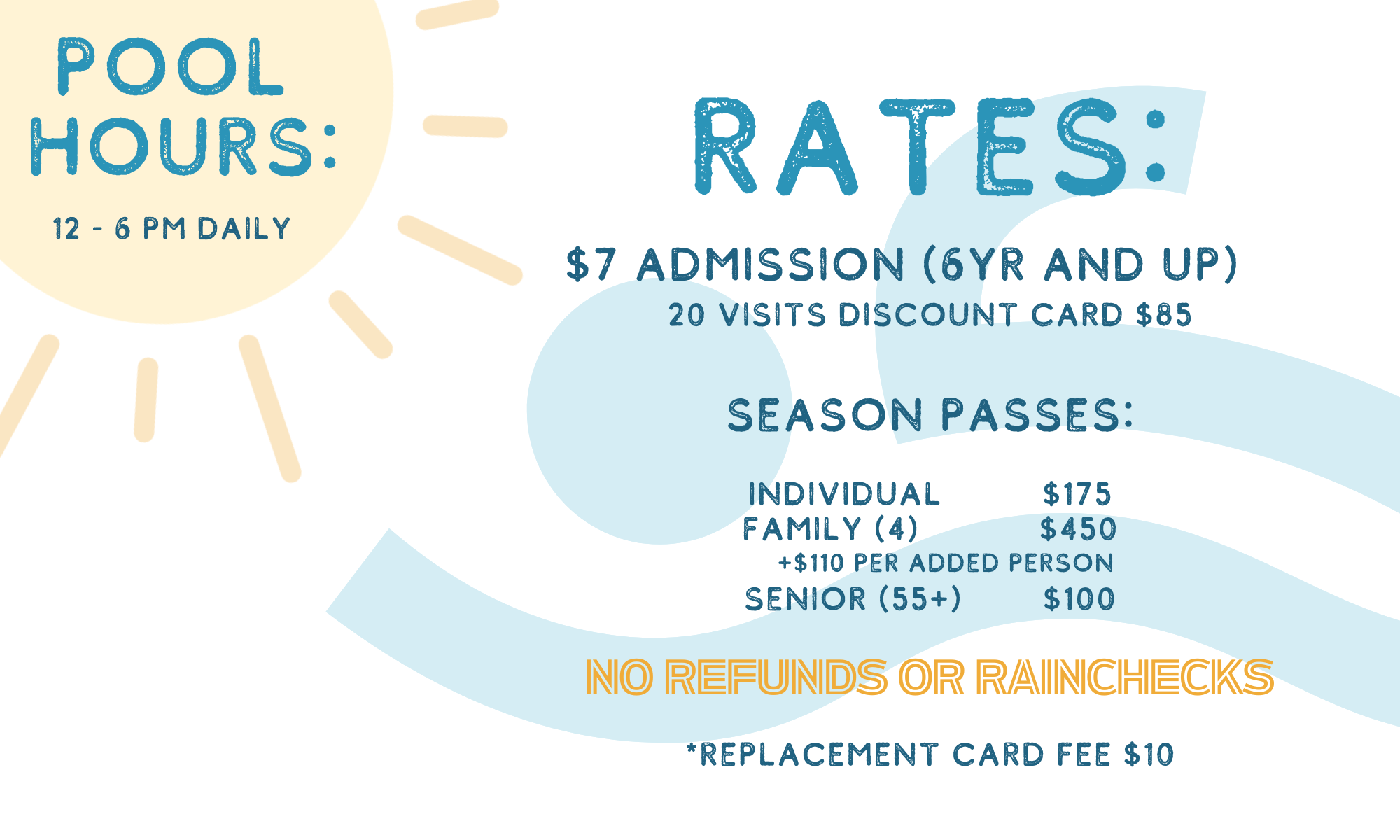 Crystal Beach Pool Hours and Rates